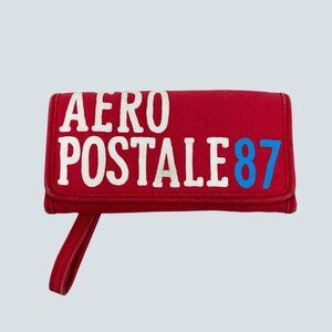 Aeropostale Red Canvas Wallet With Wrist Strap & Multiple Compartments
